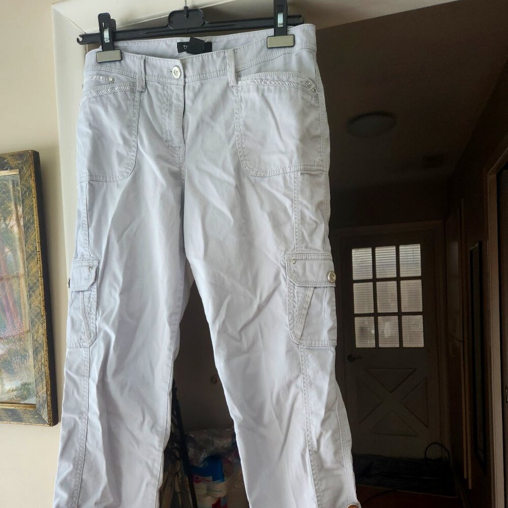 C13  Bling Cargo Pants w/ roll-up cuffs 6 Pockets Stretchy White House Black Mkt